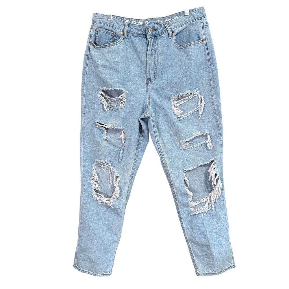 S.O.N.G Womens Jeans Blue Classic Mom Jean Distressed Destroyed Cotton 15/32